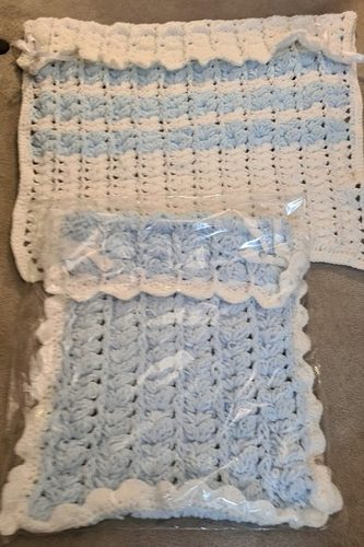 Christine M, Cot and pram blanket, crochet.